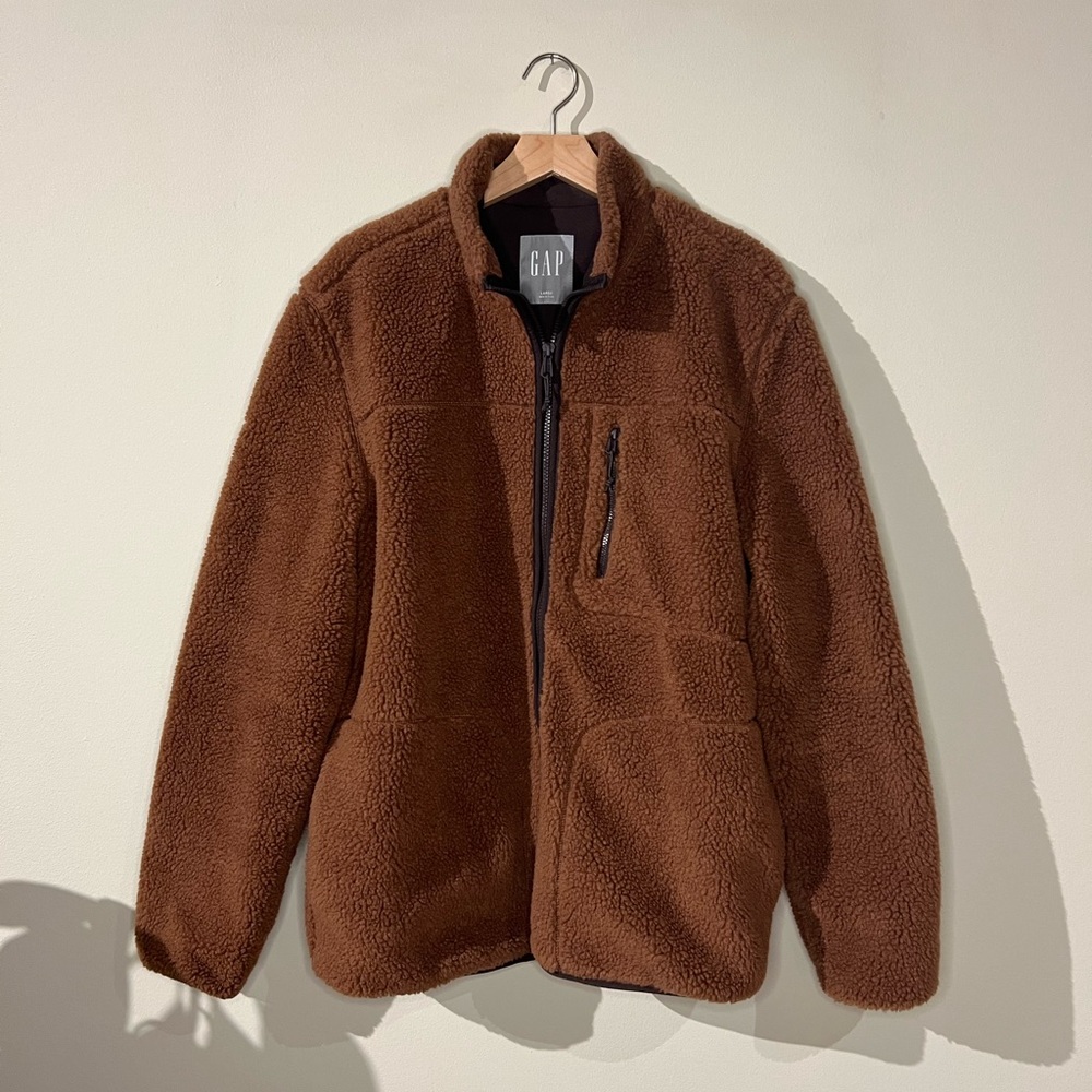 2022 Gap Brown Full-Zip Sherpa Collared Sweatshirt